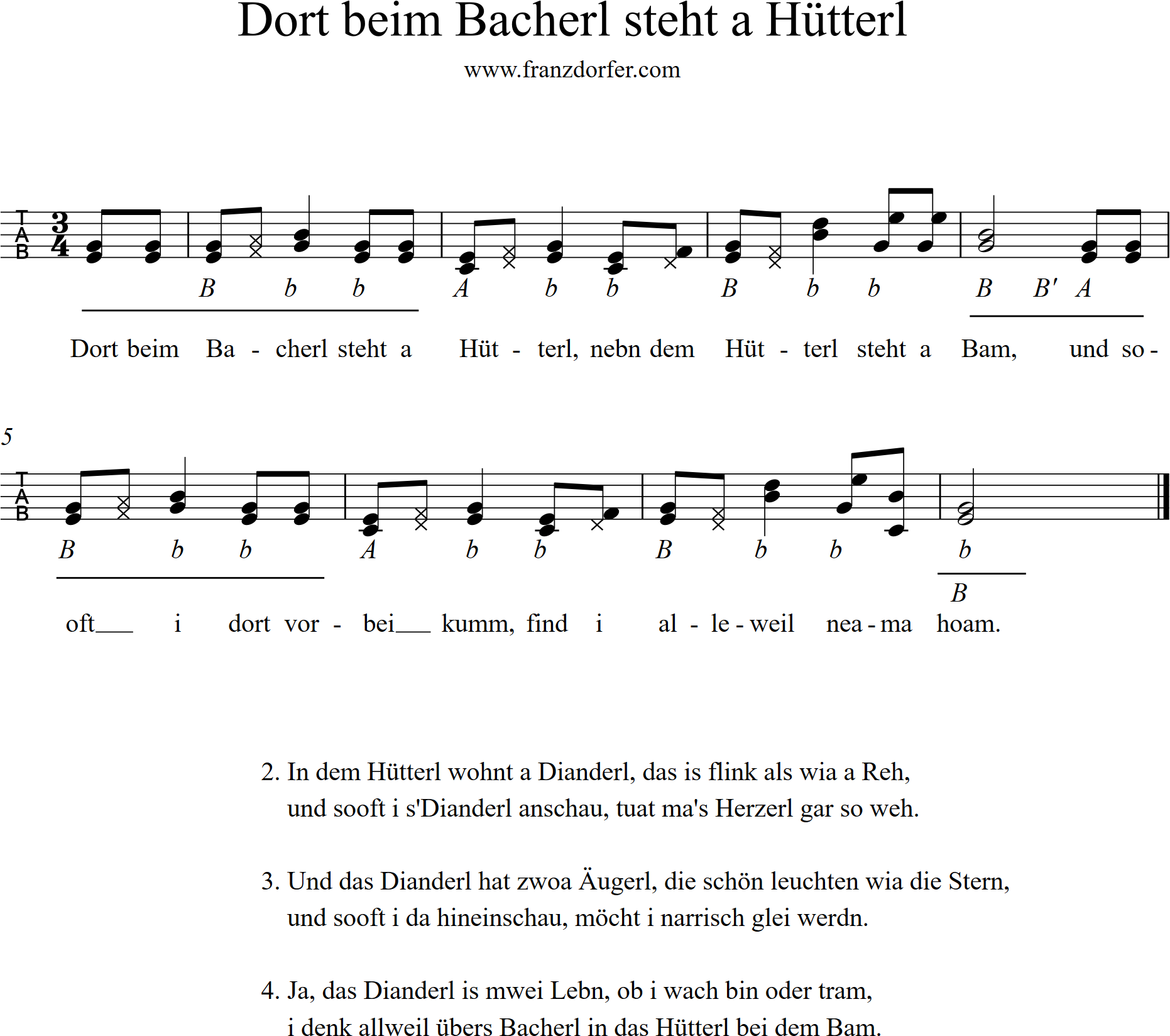 Quetschnoten, Tiachnoten, griffschrift- Übern Bacherl griffschrift lernen, Dort beim Bacherl